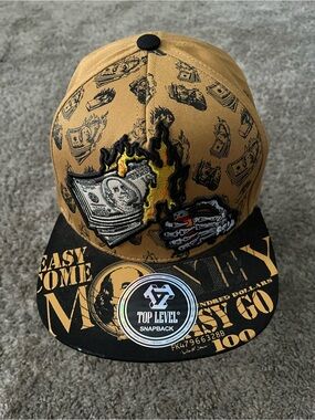 Top Level “Money Burning Benjamin”Embroidered SnapBack Cap Brown/Beige